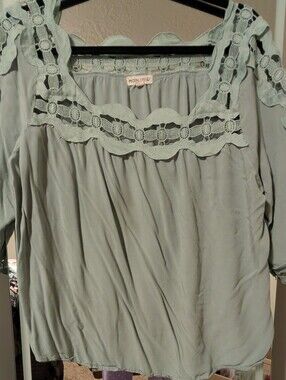 Mainstays Light Sage Crochet-Trim Babydoll Tunic Top